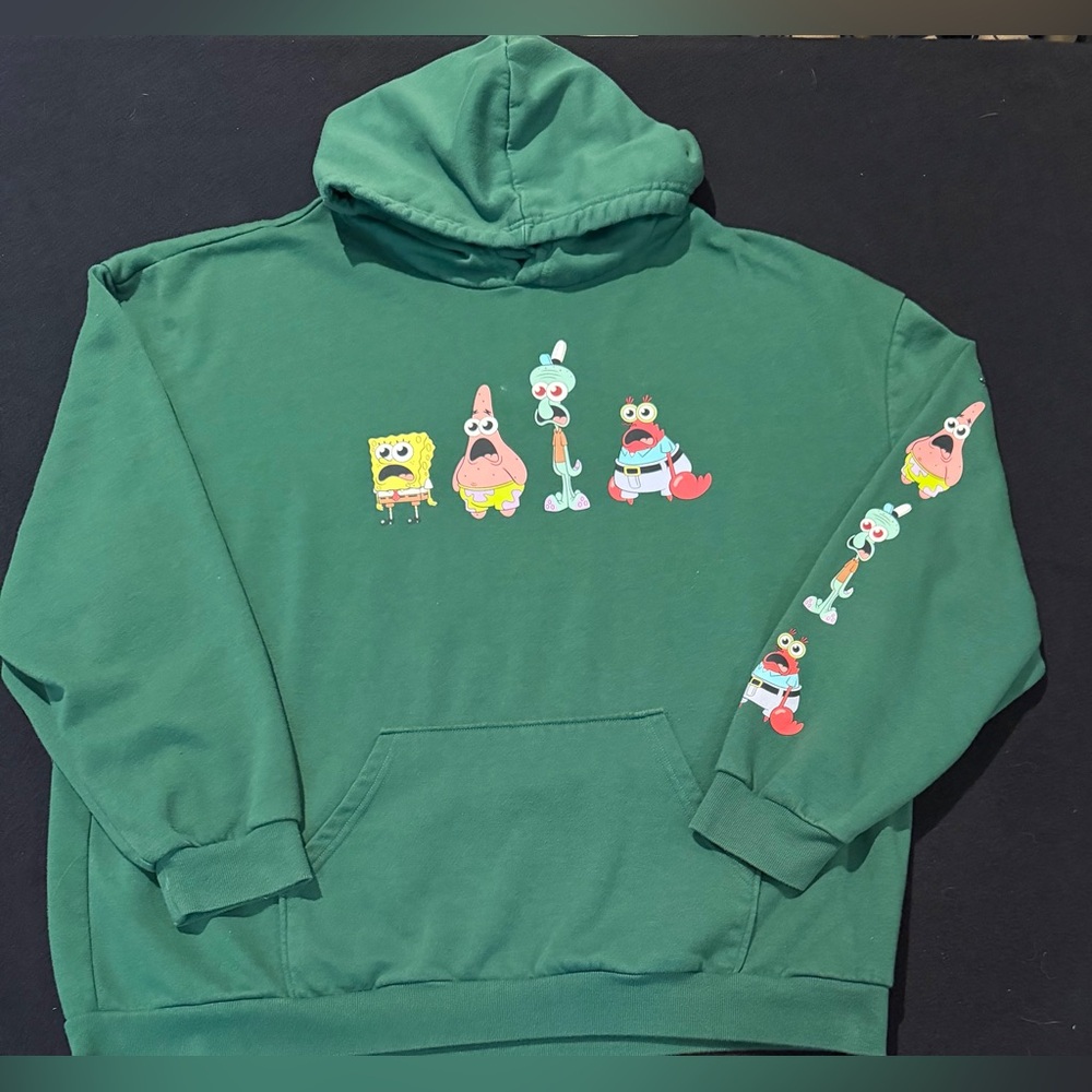 Spongebob Squarepants Hoodie Mens Green‎ W/Sleeve Hit Green Mens XXL